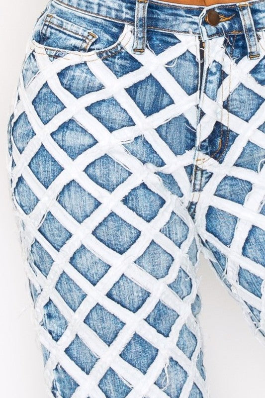 High Rise Diamond Pattern Jeans